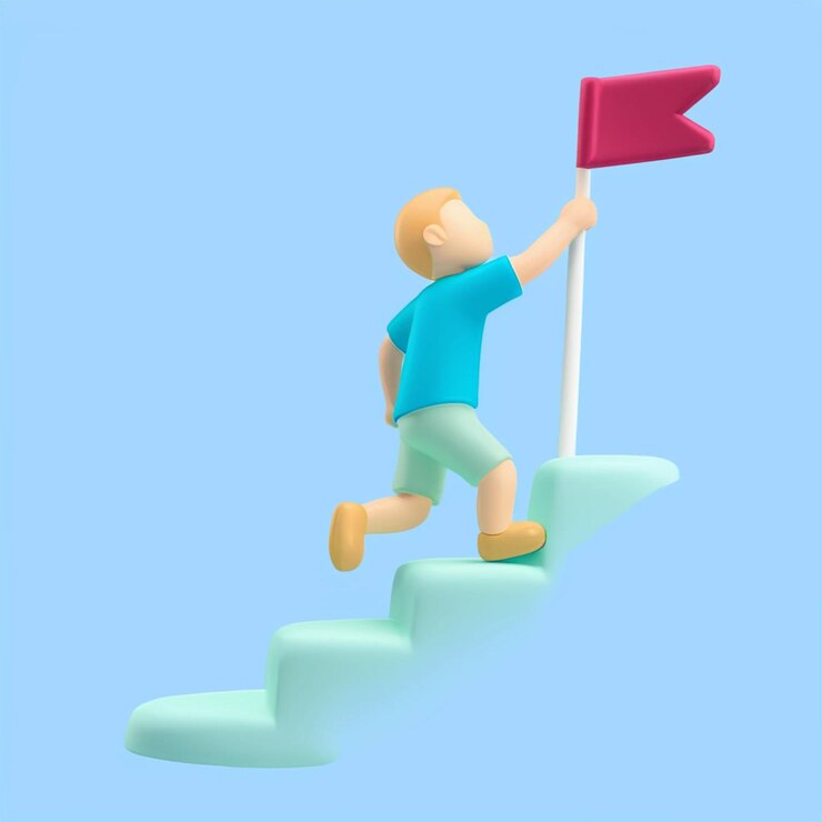 PSD een man op een trap met een rode vlag erop
