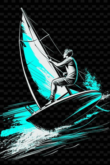 PSD een man op een zeilboot met een blauwe achtergrond