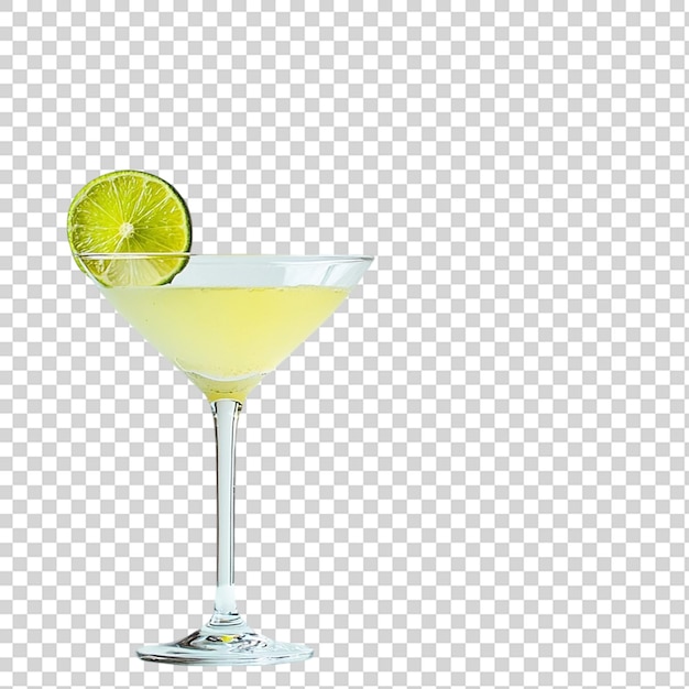 Een margarita cocktailglas met een limoensnij op een doorzichtige achtergrond