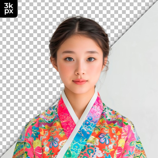 PSD een meisje in een kimono met een japans shirt erop