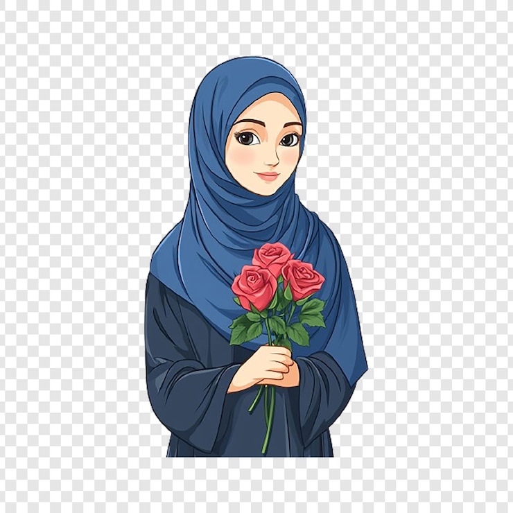 PSD een meisje met een boeket bloemen in haar hand