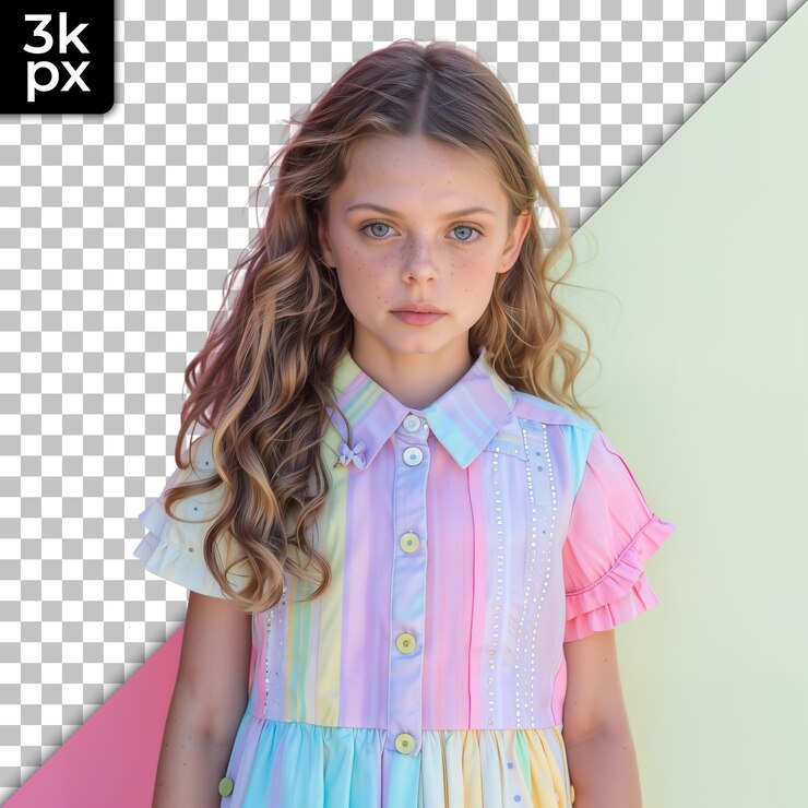PSD een meisje met lang haar staat voor een zwart-wit foto