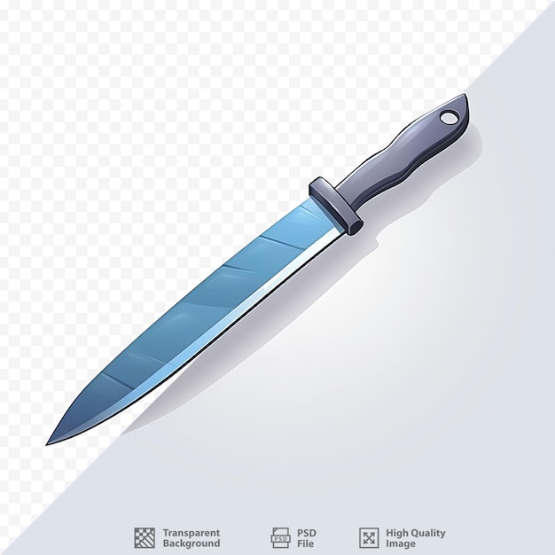 een mes met een blauw handvat staat op een witte achtergrond