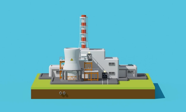 een model van een kerncentrale met een blauwe achtergrond