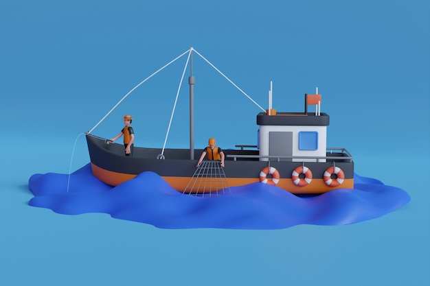 PSD een model van een schip met een man voorop