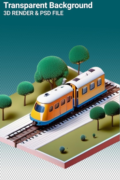 PSD een modeltrein met bomen en een trein op de rails