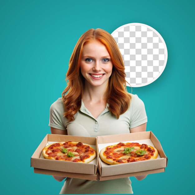 PSD een mooie jonge vrouw die pizza eet.