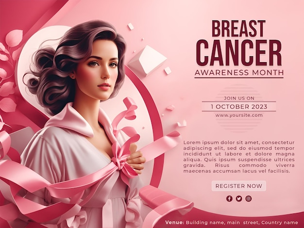 PSD een mooie vrouw in roze borstkanker bewustzijn lint sjabloon