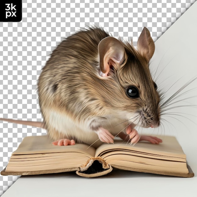 PSD een muis zit op een boek en de titel van een boek een muis is op een pagina