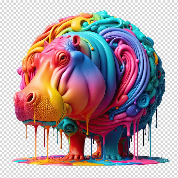 Een neushoorn met een kleurrijk gezicht en een groot hoofd van een neushoorn