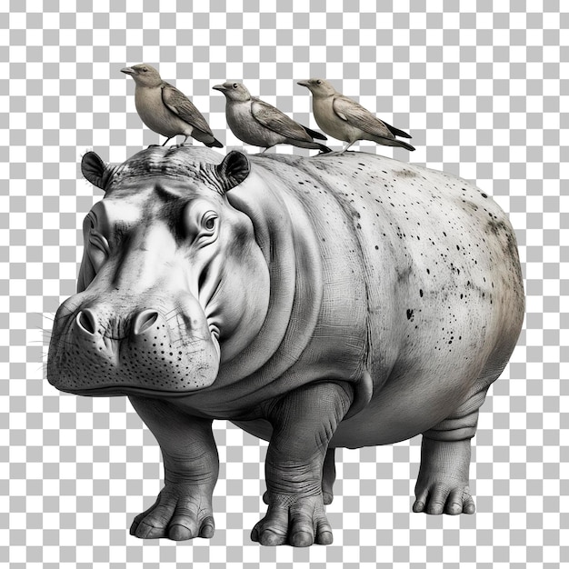 PSD een neushoorn met vogels op zijn hoofd en een foto van een neushoorns erop