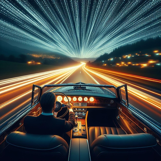 PSD een nobele rolls royce limousine rijdt door de nachtelijke lichten auto png