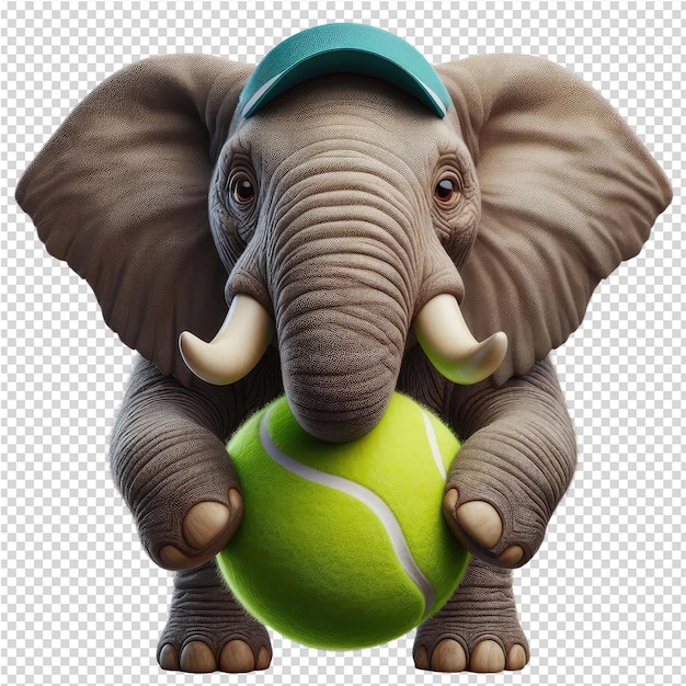Een olifant met een bal en een bal met het woord olifant erop