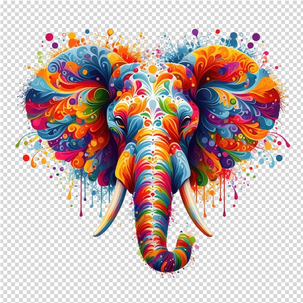 PSD een olifant met kleurrijke patronen op zijn gezicht