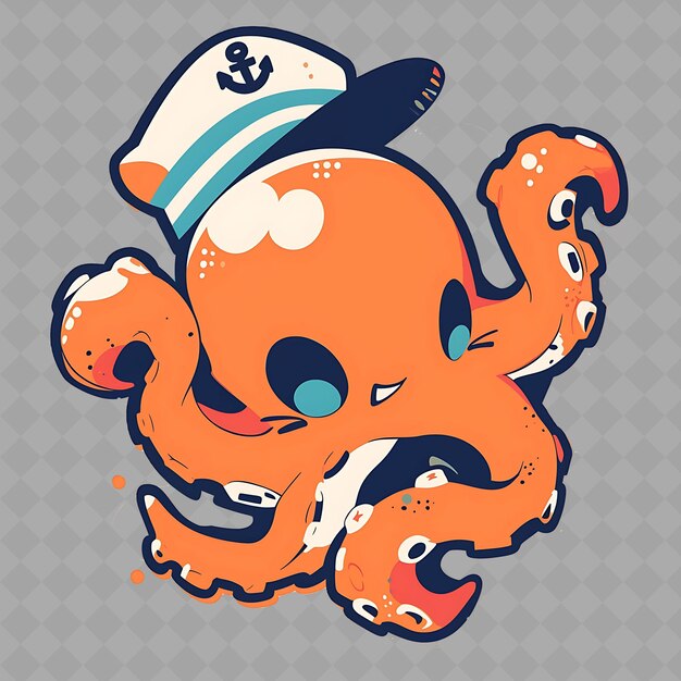 PSD een oranje octopus met een hoed op zijn hoofd