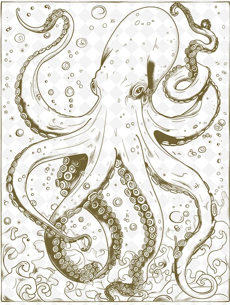 PSD een oude tekening van een octopus met het woord octopus erop