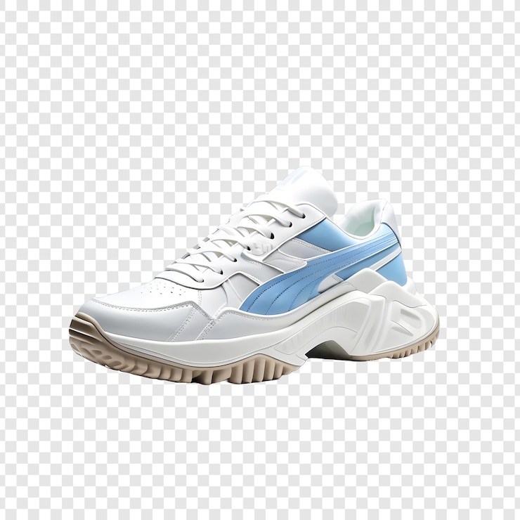 PSD een paar witte en blauwe sneakers met witte veters