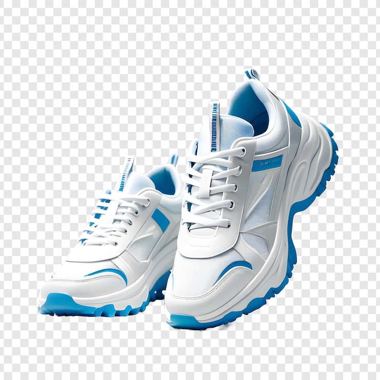 PSD een paar witte hardloopschoenen met blauwe rand