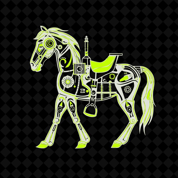 PSD een paard met een groen zadel en een geel zadel