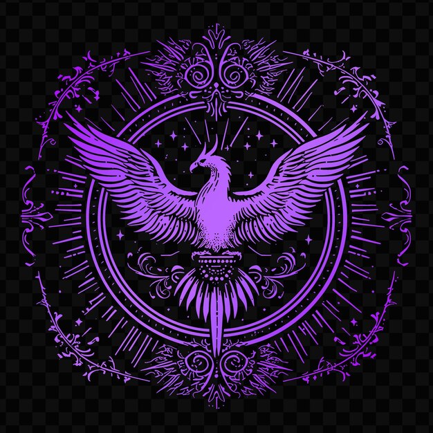 Een paars en zwart logo met een vogel en het woord adelaar