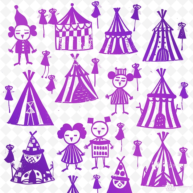PSD een paarse circus tent met een paarse hoed en een meisje in paars
