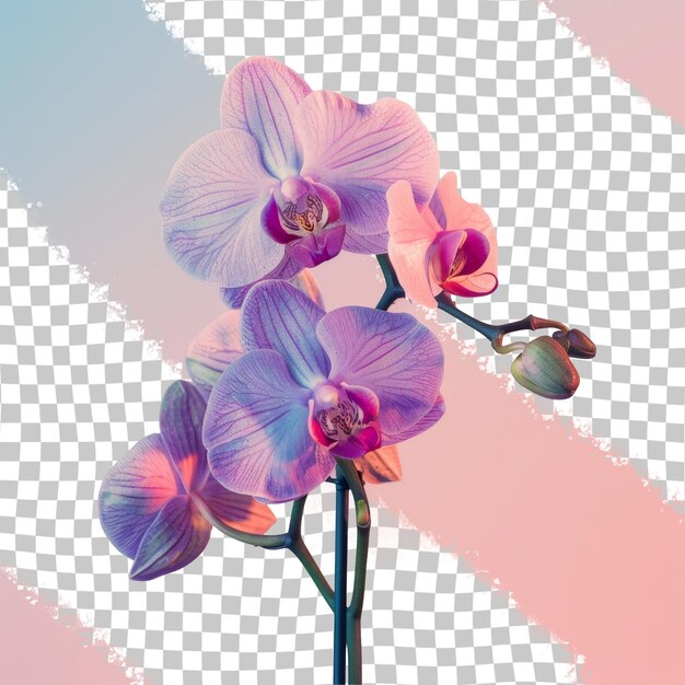 PSD een paarse en roze orchidee met een roze en blauwe achtergrond