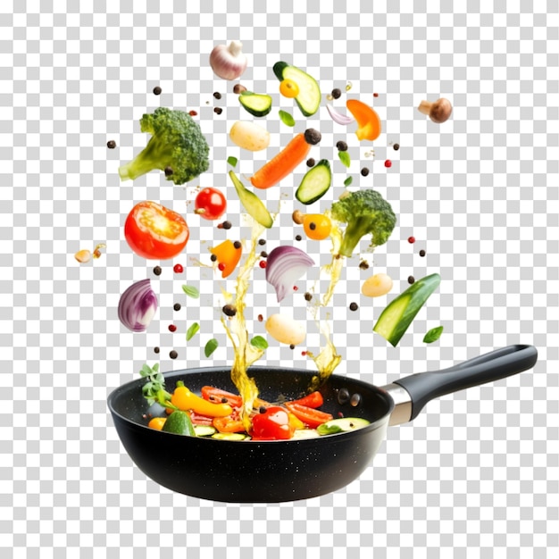 een pan met groenten met een kom met groenten waarop staat gemengde groenten
