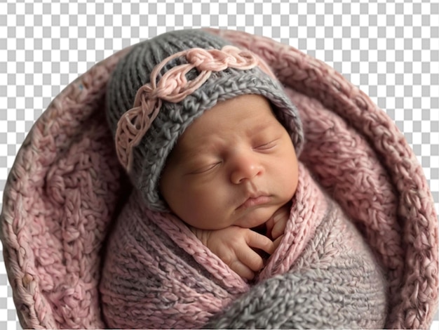 PSD een pasgeboren baby is strak gewikkeld in een roze deken op een doorzichtige achtergrond