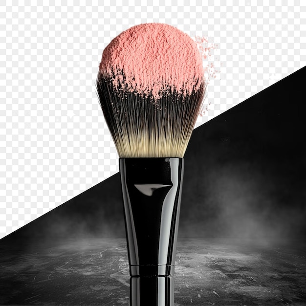 een penseel met roze poeder voor een zwarte achtergrond