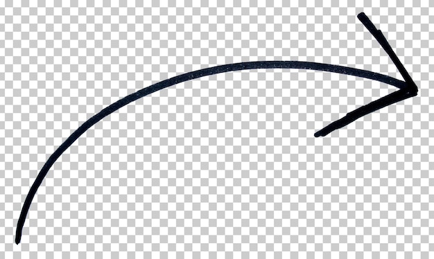 Een pijlteken getekend met een zwarte marker op een doorzichtige achtergrond