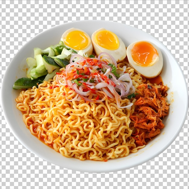 een pittige Mie Goreng Noedels en salade op een bord