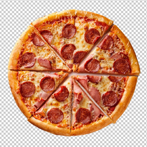 een pizza met pepperoni en kaas erop