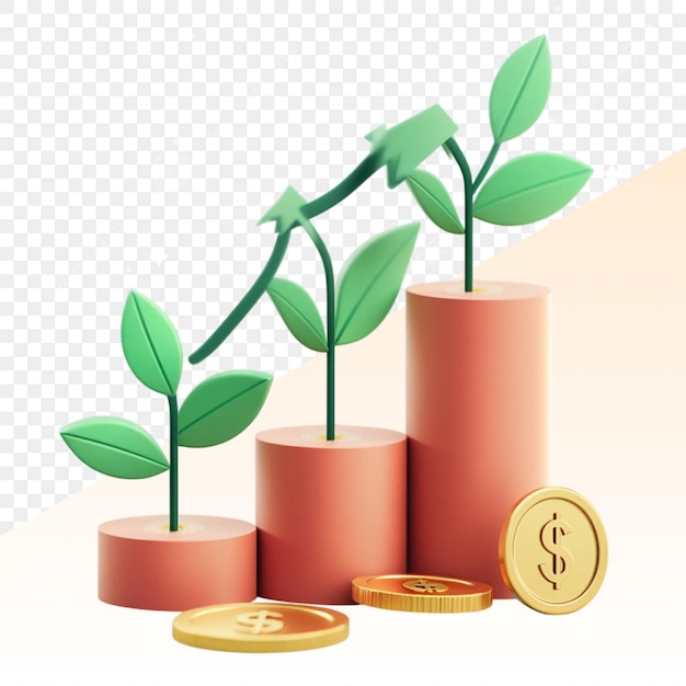 een plant die groeit uit een pot met geld op een tafel