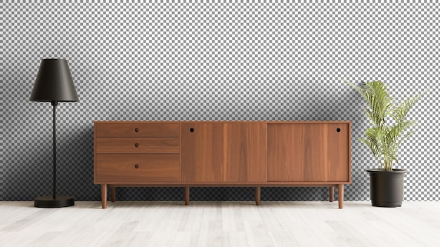 een plant zit op een houten kast
