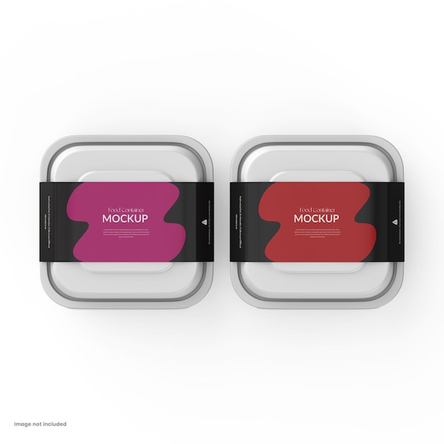 Een plastic lunchbox met een papieren label waarop mockup staat