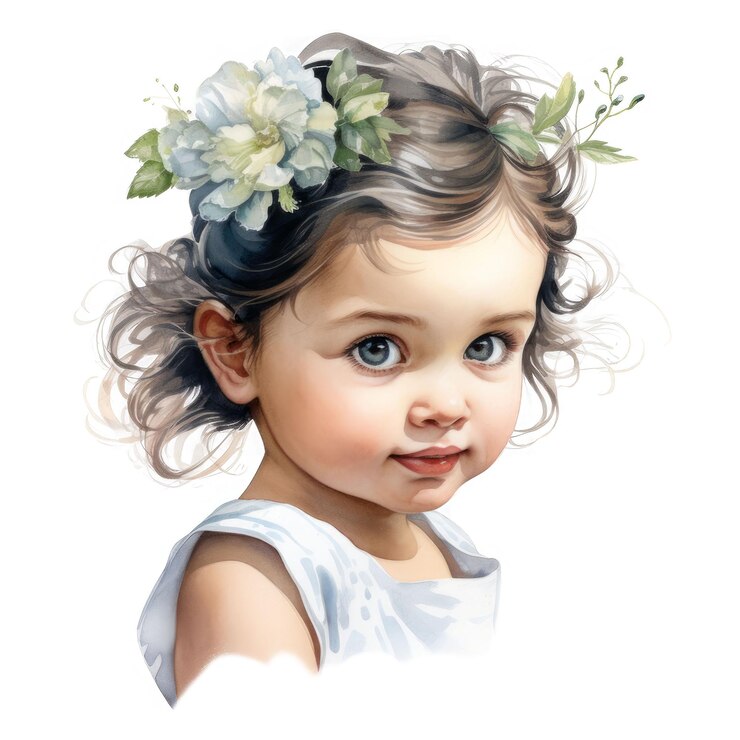 PSD een portret van een peutermeisje met bloemen