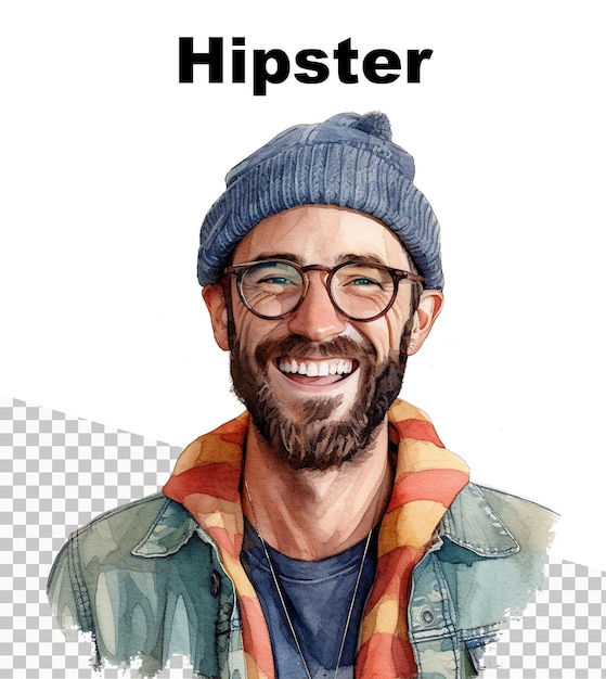 Een poster met een mooie hipster man met bovenaan het woord hipster