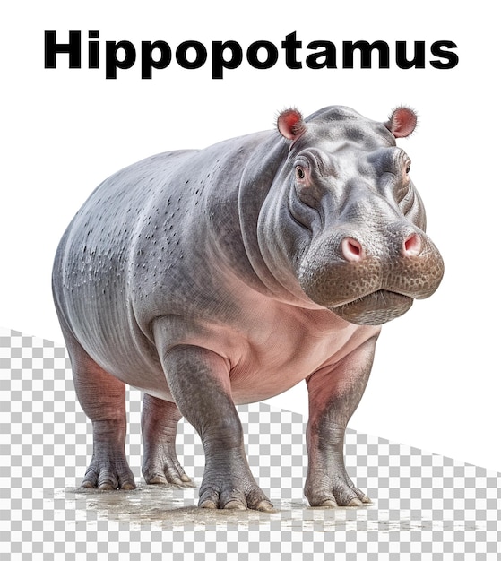 PSD een poster met een nijlpaard op transparante achtergrond en het woord nijlpaard bovenaan