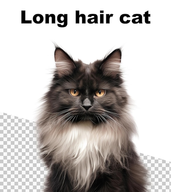 Een poster van een donkere langharige kat met de woorden langharige kat erboven
