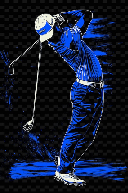 PSD een poster van een man die golf speelt met een blauw shirt aan