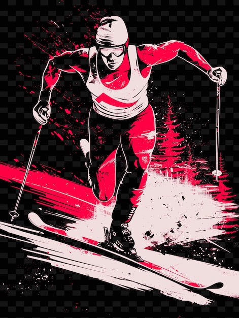 PSD een poster van een skiër met een rode en witte top en een rode en blanke top
