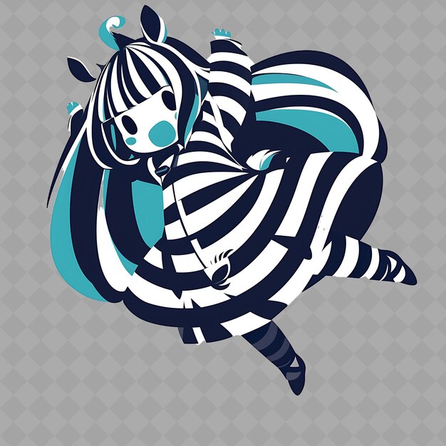 Een poster van een zebra met een blauw en wit gestreepte patroon