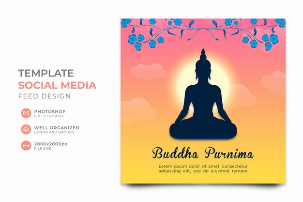 PSD een poster voor boeddha-luchtreinigers met een zonsondergang op de achtergrond.