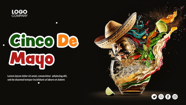 PSD een poster voor cinco de mayo met een glas alcohol.