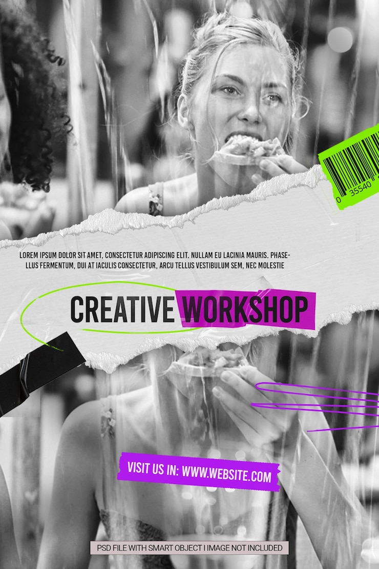 PSD een poster voor de kunstenaar workshop workshop workshop met een vrouw die een lepel vasthoudt