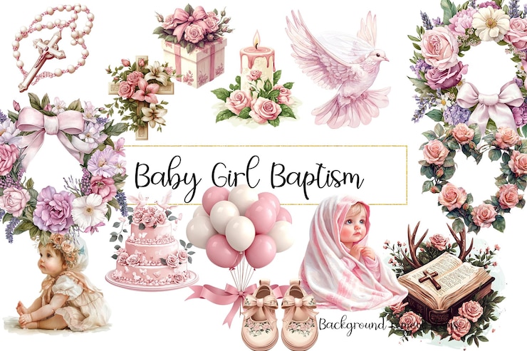 PSD een poster voor een baby meisje geboren met een foto van een baby meisje doop meisje doop cliparts