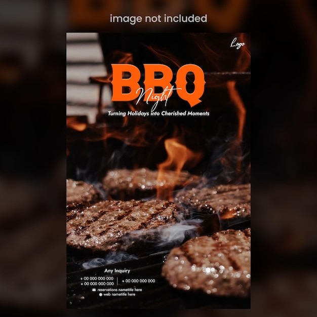 een poster voor een barbecue met de woorden bbq erop
