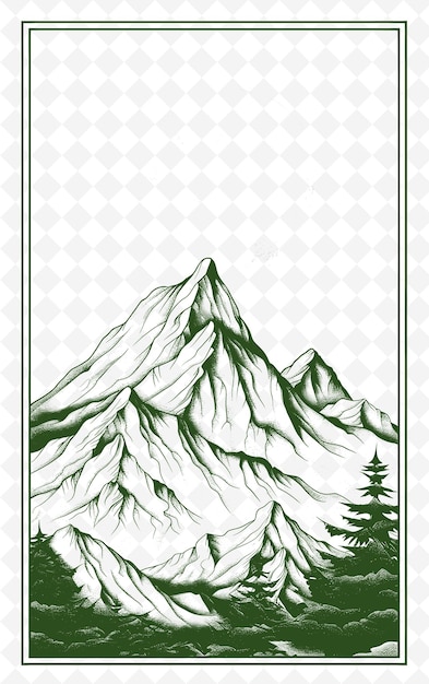 een poster voor een berg met een dennenboom op de top