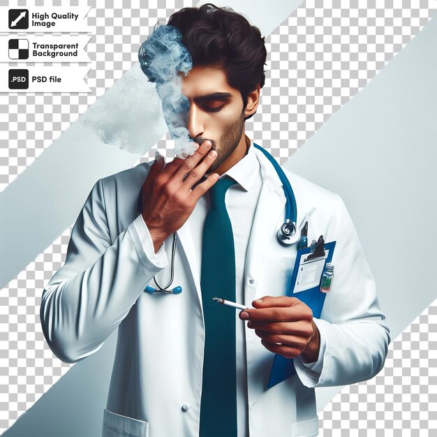 PSD een poster voor een dokter die een sigaret rookt met een foto van een man die rookt