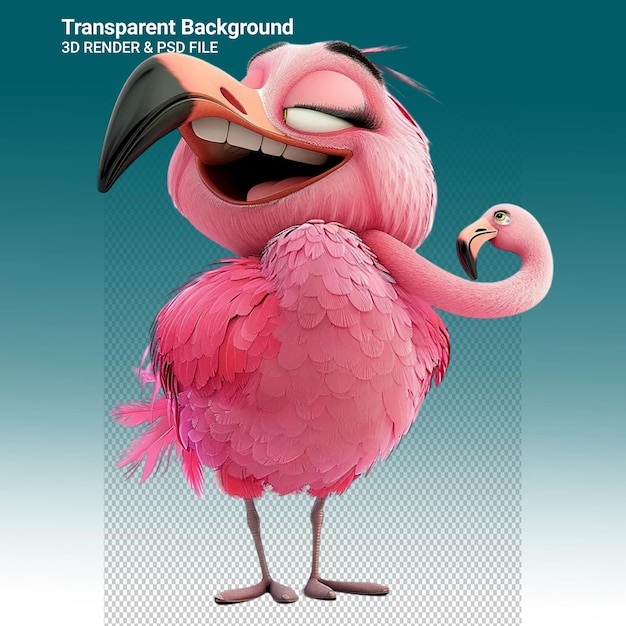 Een poster voor een flamingo toont een vogel met een open mond